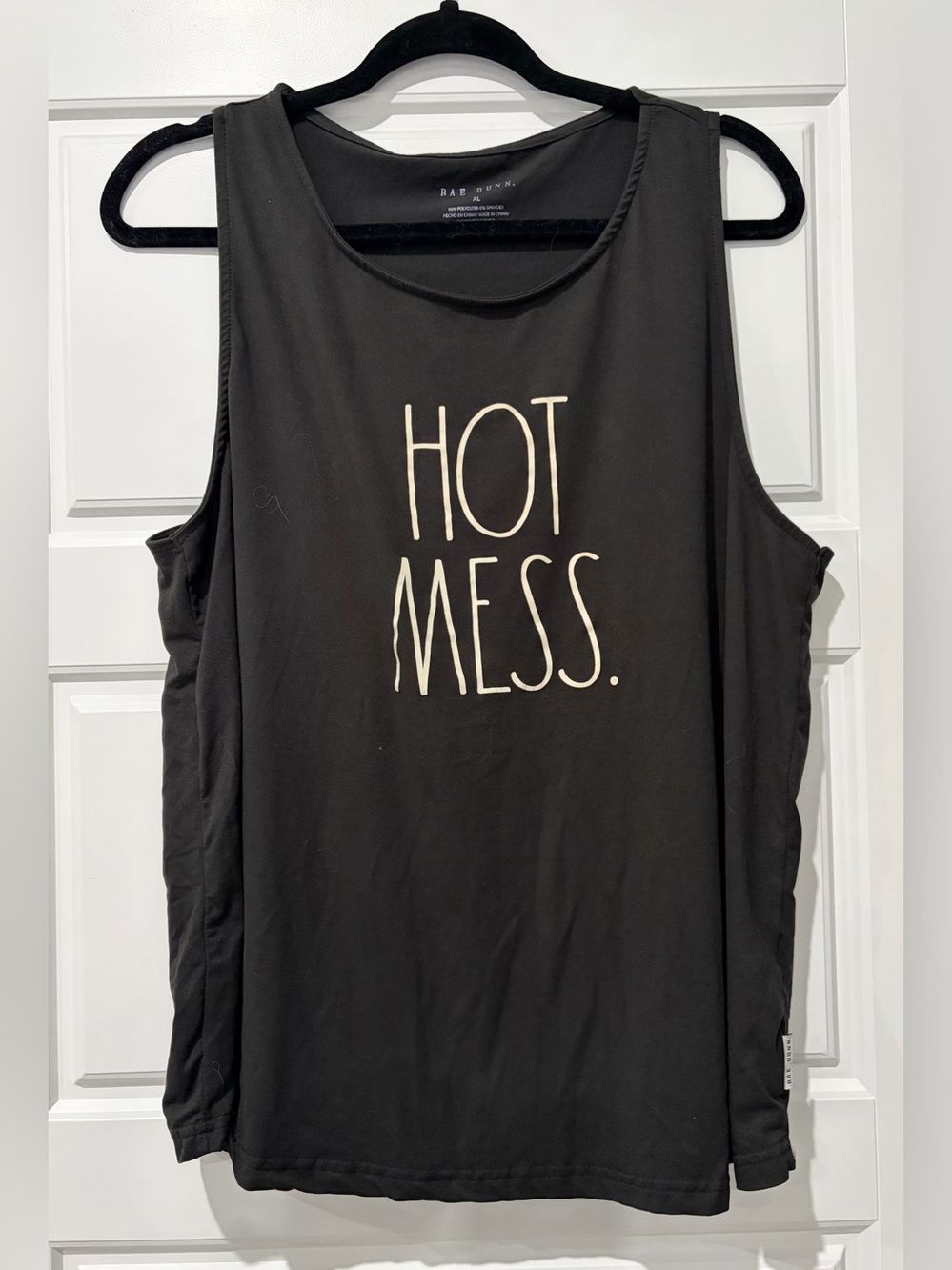 Rae Dunn Black Tank Top with Cream "HOT MESS." Graphic